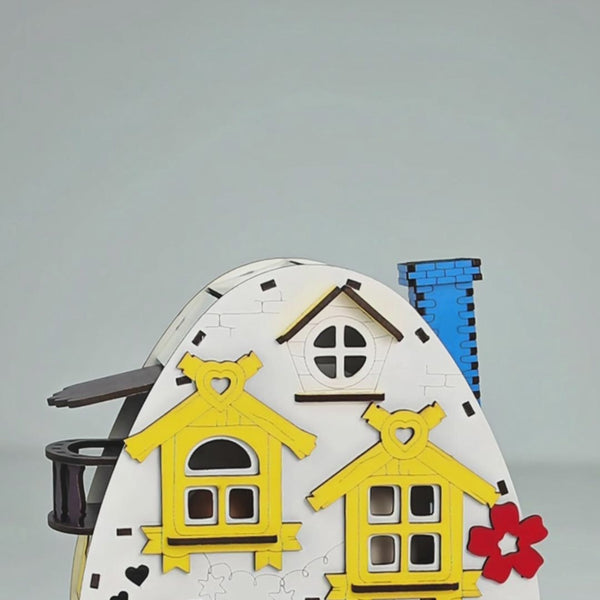 Easter Egg House 3D Puzzle Box with Colorful Flowers Laser Cutting File