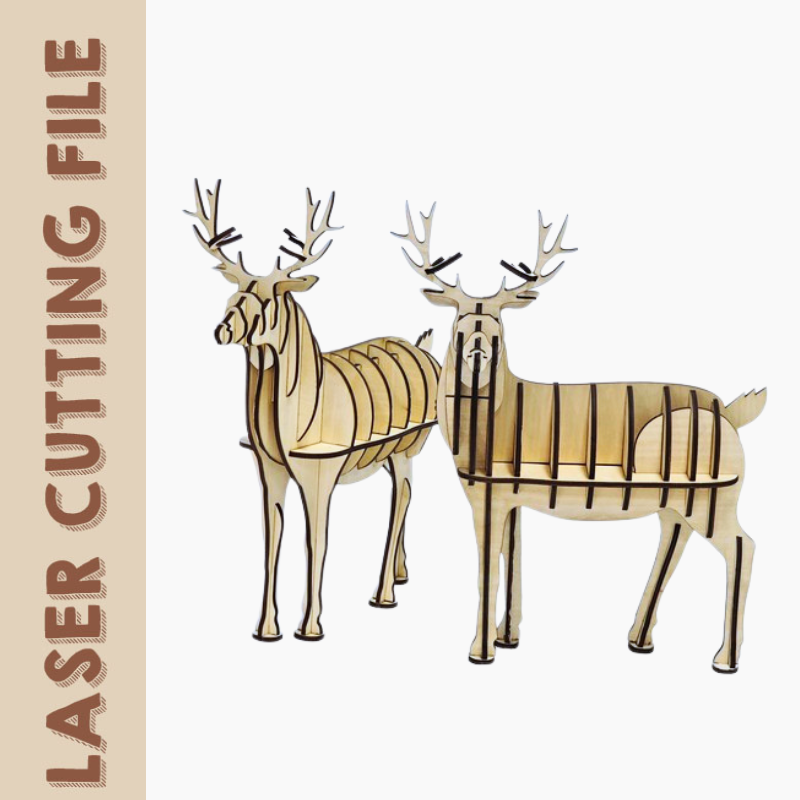 Christmas 2-Style Adorable Reindeer 3D Puzzle Laser Cutting file