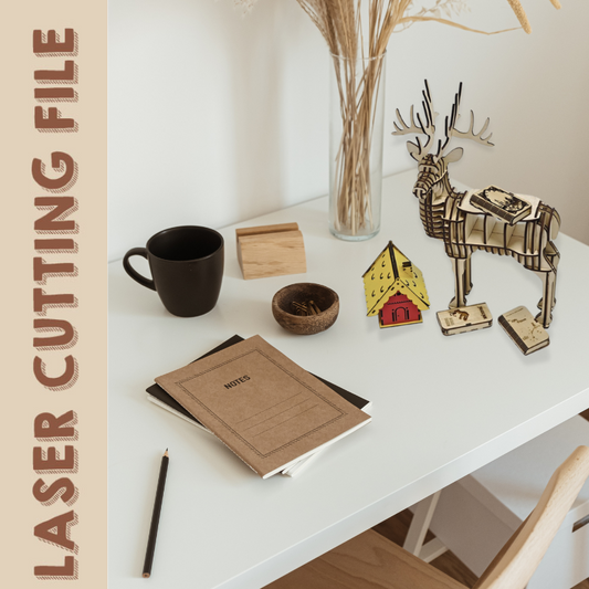 Conjunto de prateleira de rena de Natal e mini vila arquivo de corte a laser 