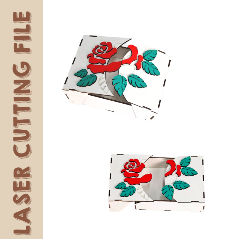 Rose-Themed Sliding Gift Box 3D Puzzle - Laser Cutting File for Valentine’s Day