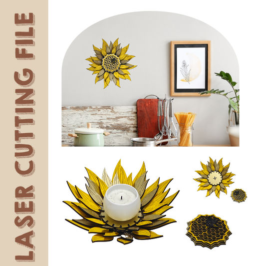 Multifunctional 3D Sunflower Candle Holder laser cutting file