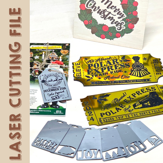 Christmas Gift Tag & Polar Express Ticket Laser Cutting File - Festive DIY Tags