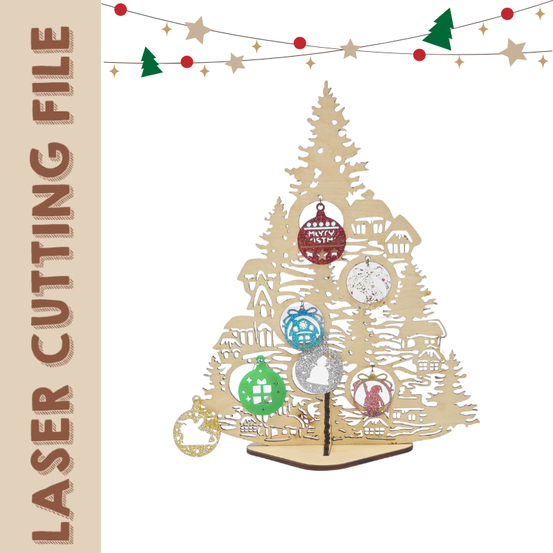 Enchanting 2-Style Christmas Tree with Hanging Ornaments Tabletop Decorations Laser Cutting File