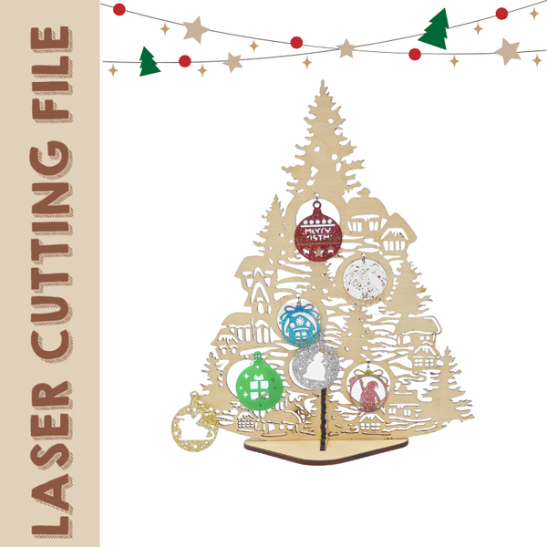 Enchanting 2-Style Christmas Tree with Hanging Ornaments Tabletop Decorations Laser Cutting File