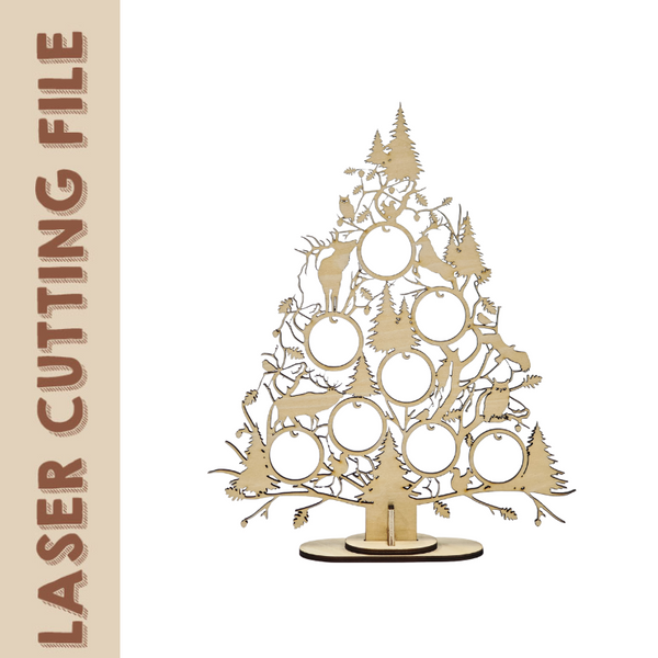 Enchanting 2-Style Christmas Tree with Hanging Ornaments Tabletop Decorations Laser Cutting File