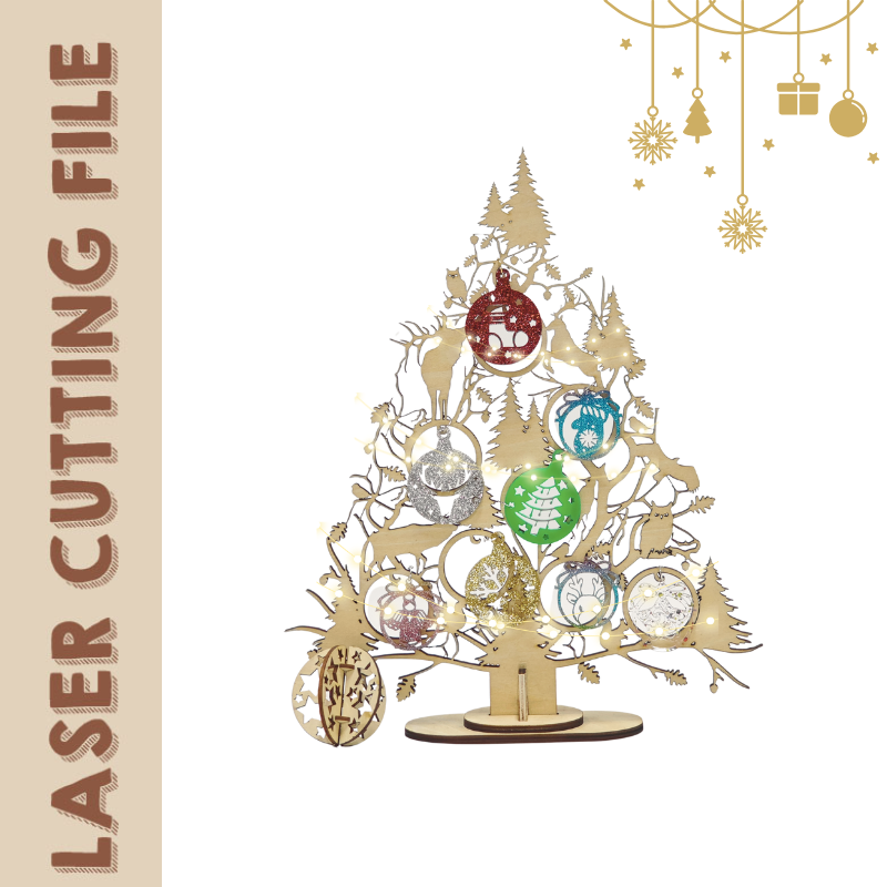 Enchanting 2-Style Christmas Tree with Hanging Ornaments Tabletop Decorations Laser Cutting File