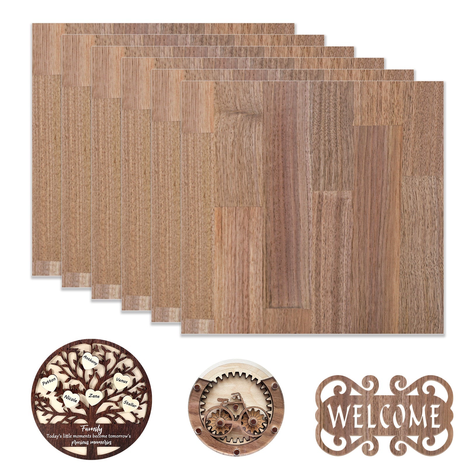 6pcs Black Walnut Spliced Plywood 12" x 12" Unfinished Wood for Crafts Laser Cutting Engraving - CREATORALLY