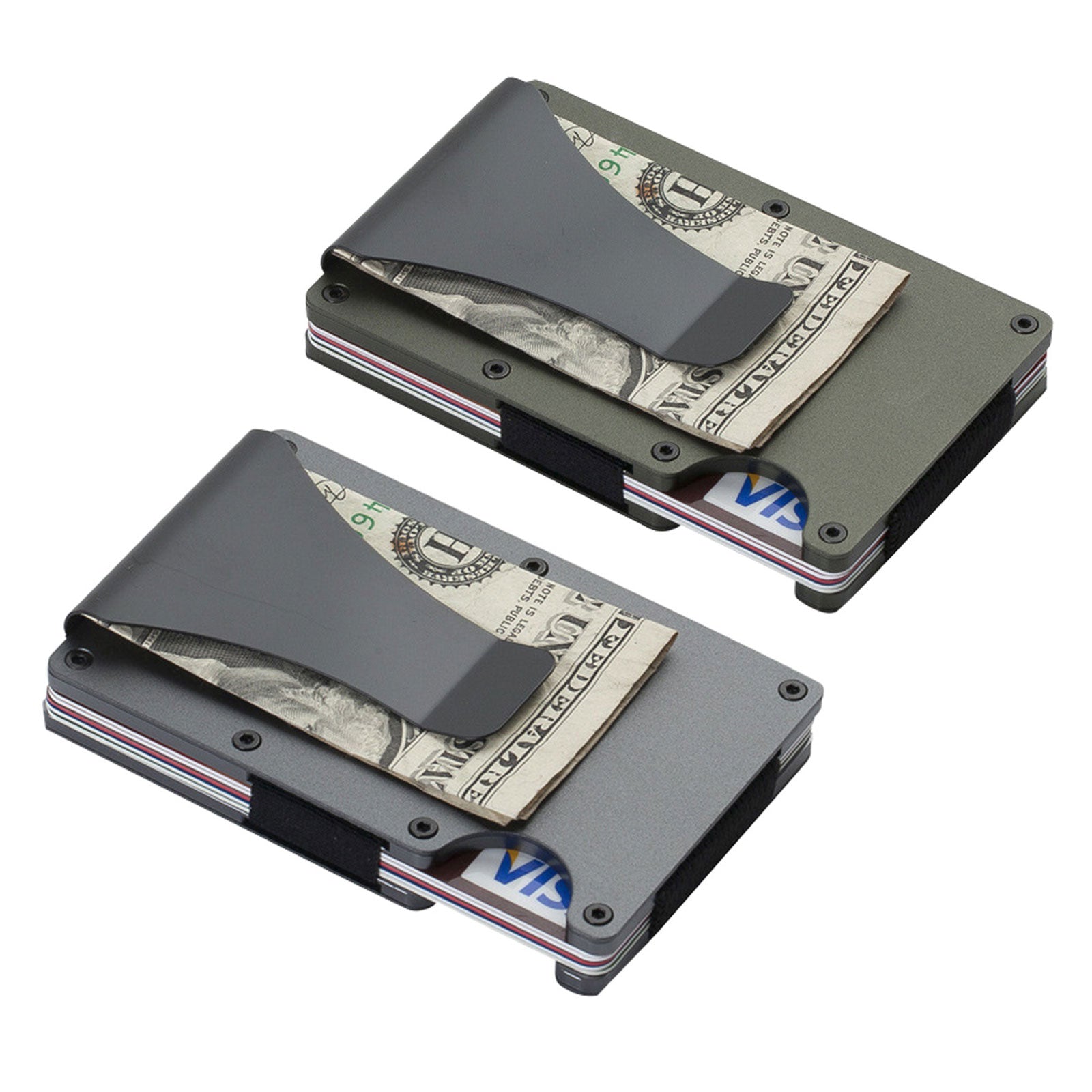 2pcs Mens Slim Wallet RFID Blocking Front Pocket Credit Card Holder Metal Wallets w/Money Clip - CREATORALLY