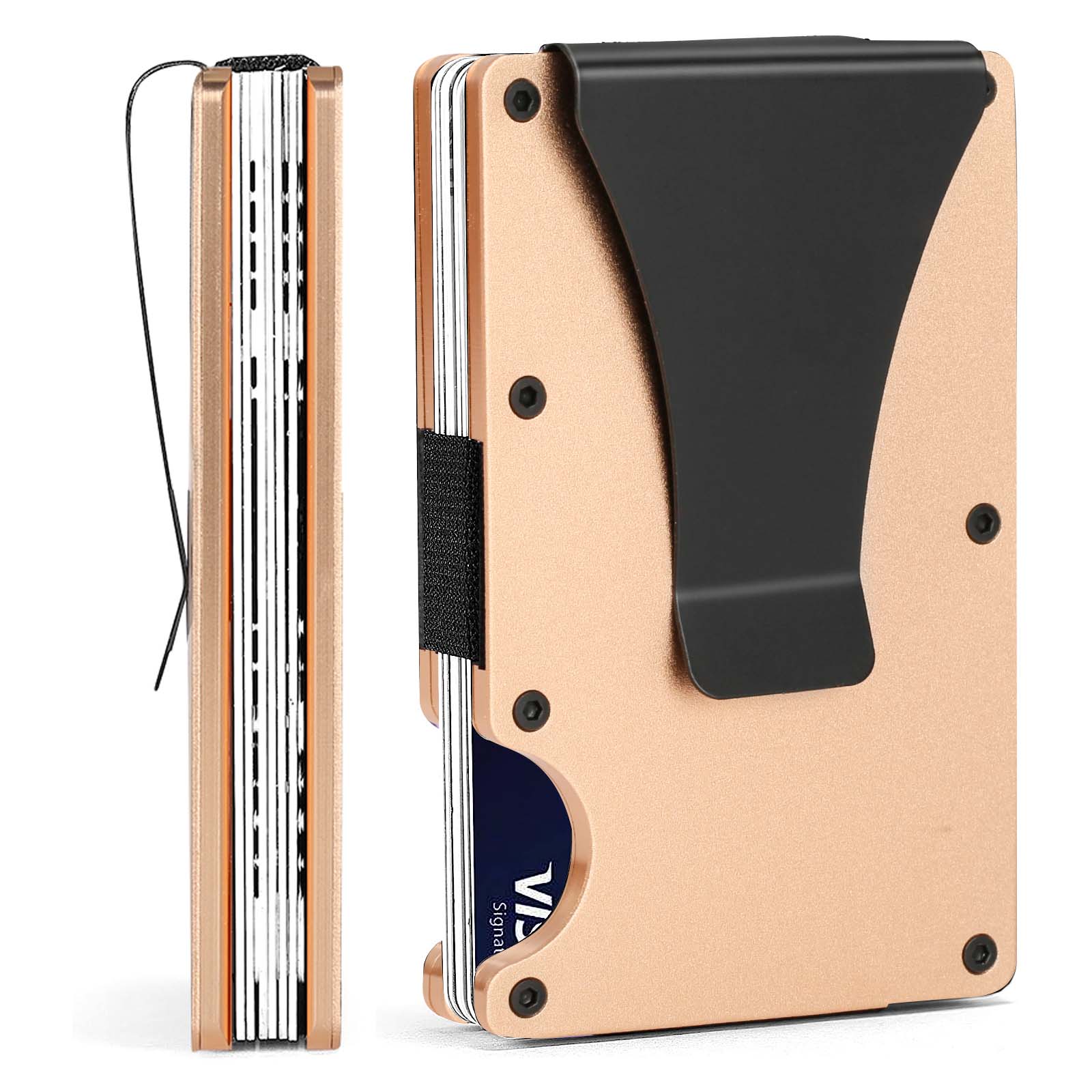 2pcs Mens Slim Wallet RFID Blocking Front Pocket Credit Card Holder Metal Wallets w/Money Clip - CREATORALLY