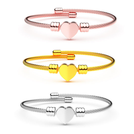 6pcs Multicolor Stainless Steel Heart Shaped Steel Wire Rope Adjustable Bracelet for Women Girl - CREATORALLY