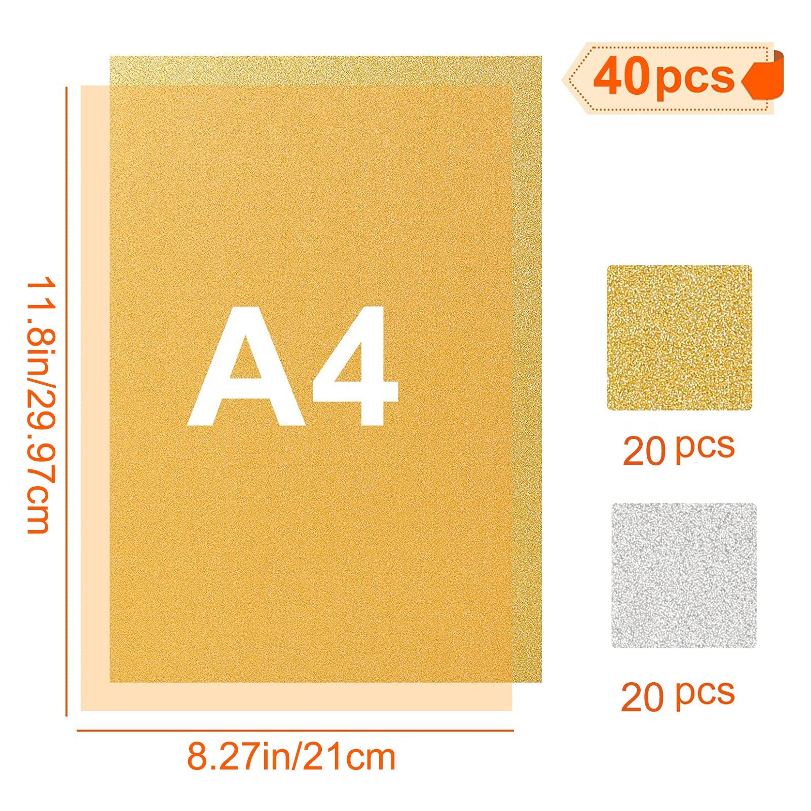40 Sheets Gold Silver Glitter Cardstock Paper A4 Self Adhesive Glitter Paper 250 GSM for Crafts - CREATORALLY